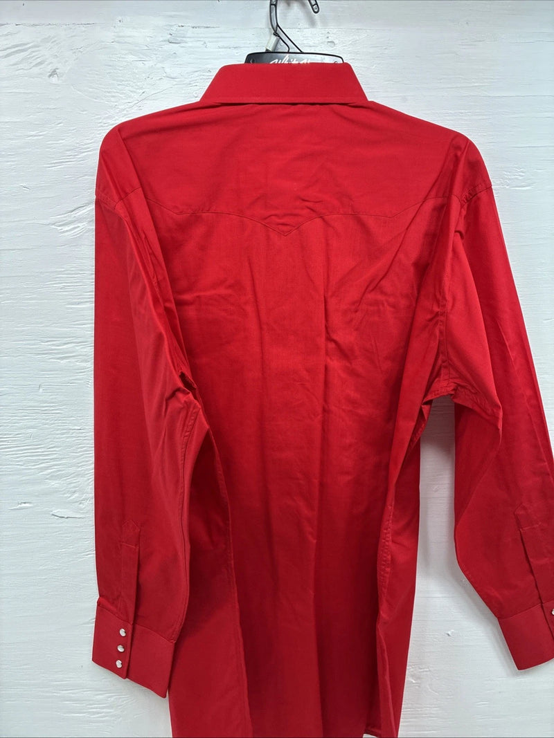 New Men’s White Horse Red Simple Long Sleeve Pearl Snap XL O-59