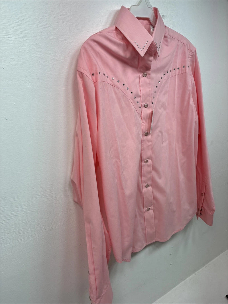 New Women’s White Horse Pink Long Sleeve Pearl Snap Small DD-99