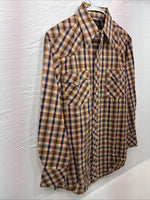 New Men’s Champion Western Yellow Brown Plaid Long Sleeve Pearl Snap Medium O-31