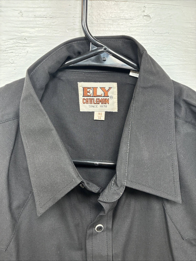 New Men’s ELY Cattleman Black Long Sleeve Pearl Snap 16.5 X 36 Large AA-5 