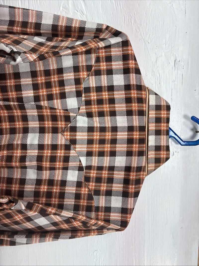 New Men’s Panhandle Slim Orange Brown Plaid Long Sleeve Pearl Snap Small J-65