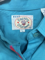 New Women’s Country Charmers Teal Long Sleeve Pearl Snap Large GG-1