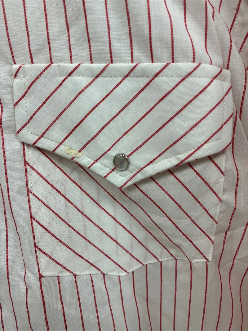New Men’s Champion Western Red White Stripe Long Sleeve Pearl Snap 17.5 XL R-74