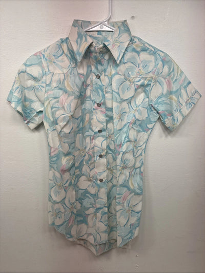 New Women’s H Bar C Blue Floral Short Sleeve Pearl Snap Size 30 DD-155