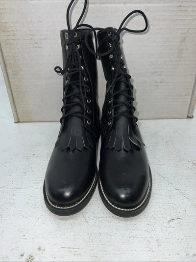 New Women’s Black Lace Up Acme Cowboy Boots. 88268 7 M. 17-39