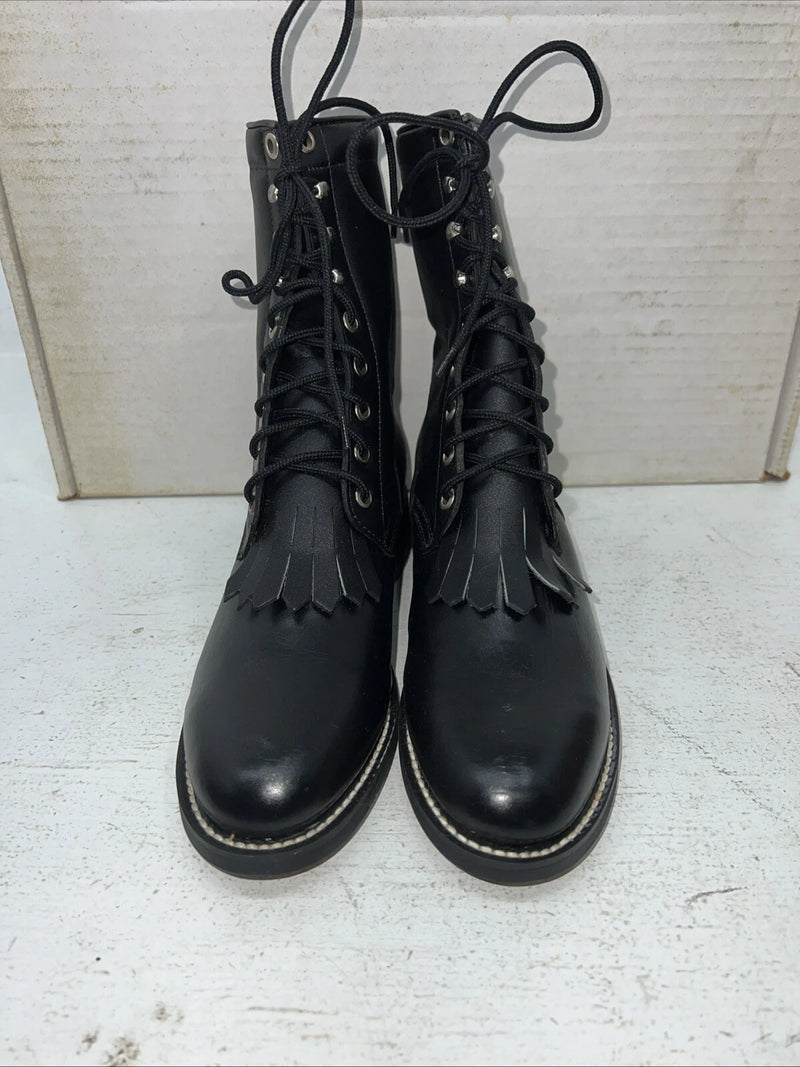 New Women’s Black Lace Up Acme Cowboy Boots. 88268 7 M. 17-39
