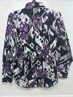 New Men’s Wrangler Black Purple Designed Long Sleeve Button Up Medium V-86