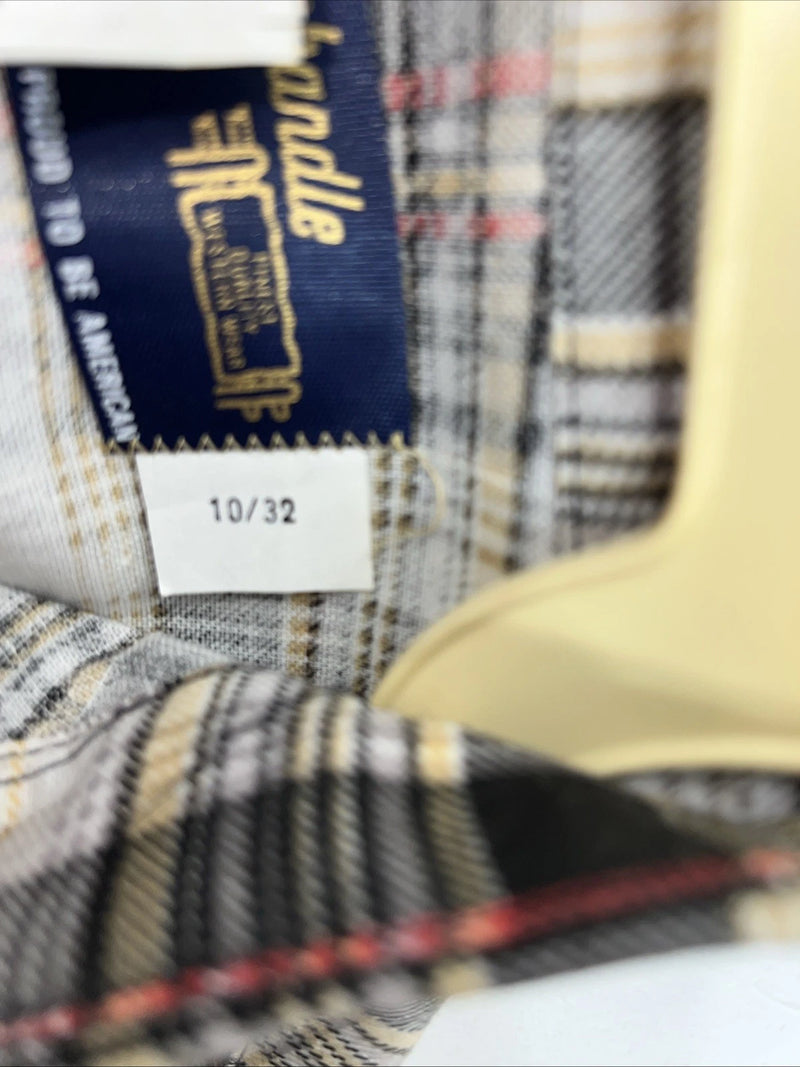 New Men’s Panhandle Slim Tan Plaid Pearl Snap Long Sleeve Shirt 10x32 Small I-27