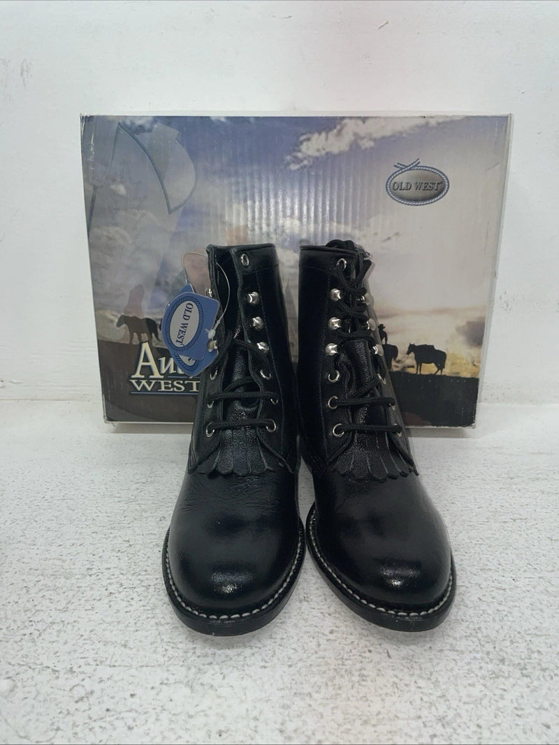 New Youth Black Lace Up Old West Cowboy Boots. Y 5110 3.5 3 1/2. 22-39