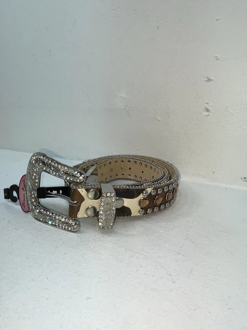 New Cow Print Genuine Leather Blazin Roxx Bling L Belt #N3510602 Z-77