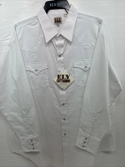 New Men’s ELY cattleman White Long Sleeve Pearl Snap 18.5 X 35 2XL H-36