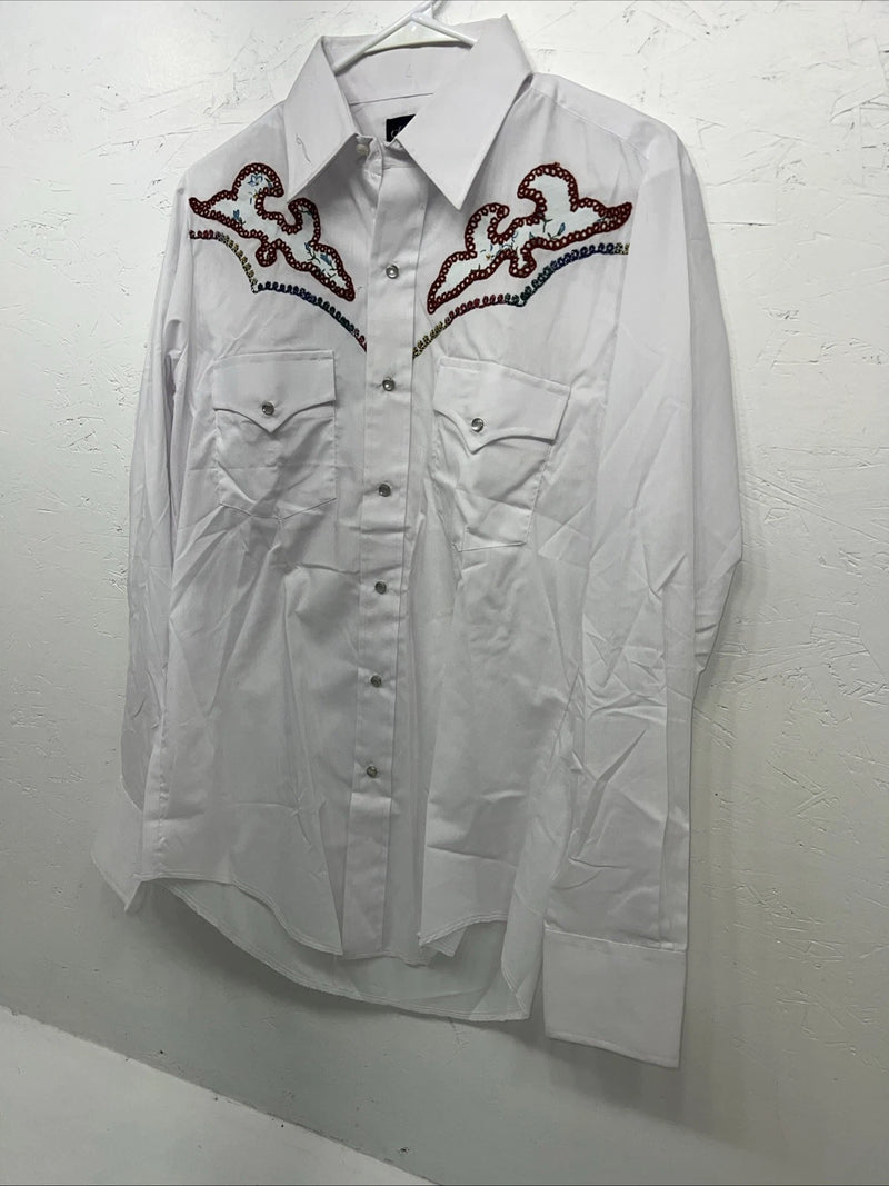 New Men’s White Champion Western Long Shirt. 15.5 X 34 Medium Pearl Snap A-176