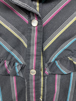 New Women’s H Bar C Black Stripe Long Sleeve Pearl Snap Size 38 TT-71