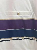 New Men’s Cumberland White Purple Design Short Sleeve Polo Short Large V-90
