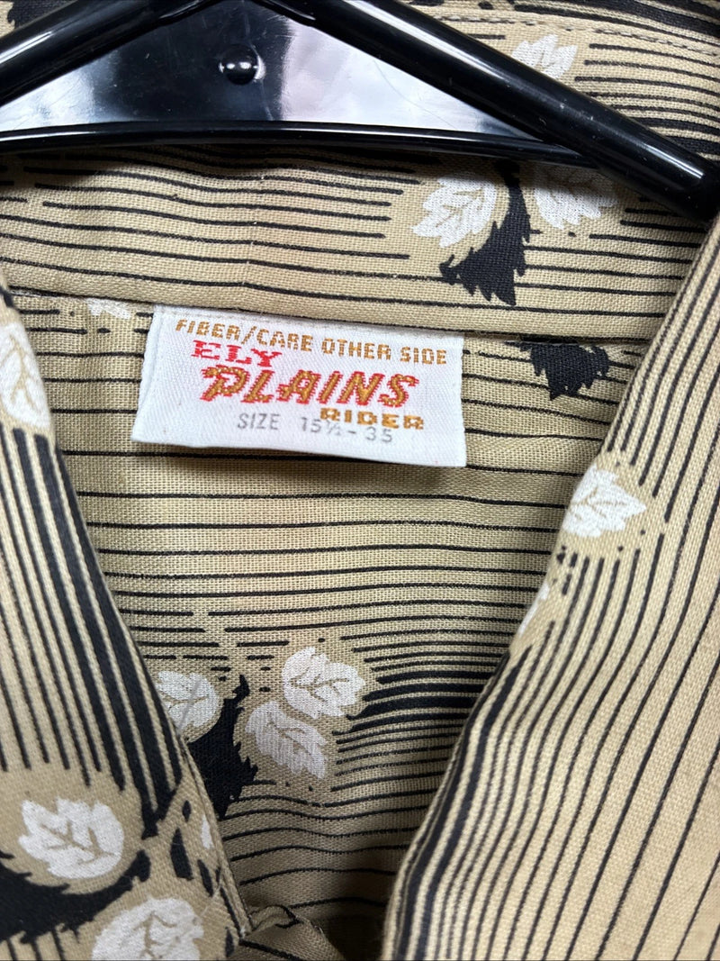 New Men’s ELY Plains Yellow Black Floral Long Sleeve Pearl Snap 15.5 Medium T-14