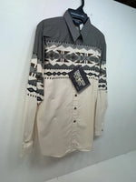 New Men’s Grey Aztec Panhandle Slim Long Sleeve Button Up Shirt S #DS3260 3B-94