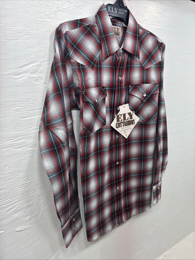 New Kids ELY Cattleman Red plaid Long Sleeve Pearl Snap Size 14 DD-41