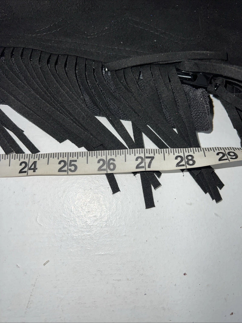 New Black Tough 1 Show Chaps With Fringe Adjustable Waist 43” Small N-42