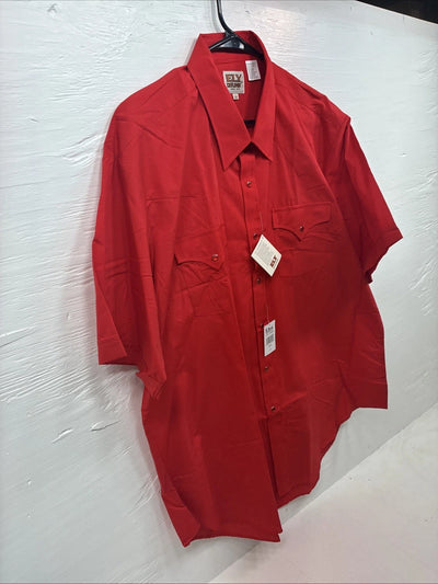New Men’s ELY Cattleman Western Red Short Sleeve Pearl Snap 18 2XL X-7
