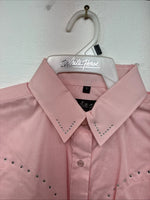 New Women’s White Horse Pink Gem Long Sleeve Pearl Snap Large II-75