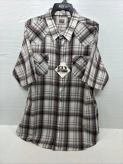 New Men’s ELY Cattleman Multiple Color Flannel Short Sleeve Pearl Snap 4XL E-85