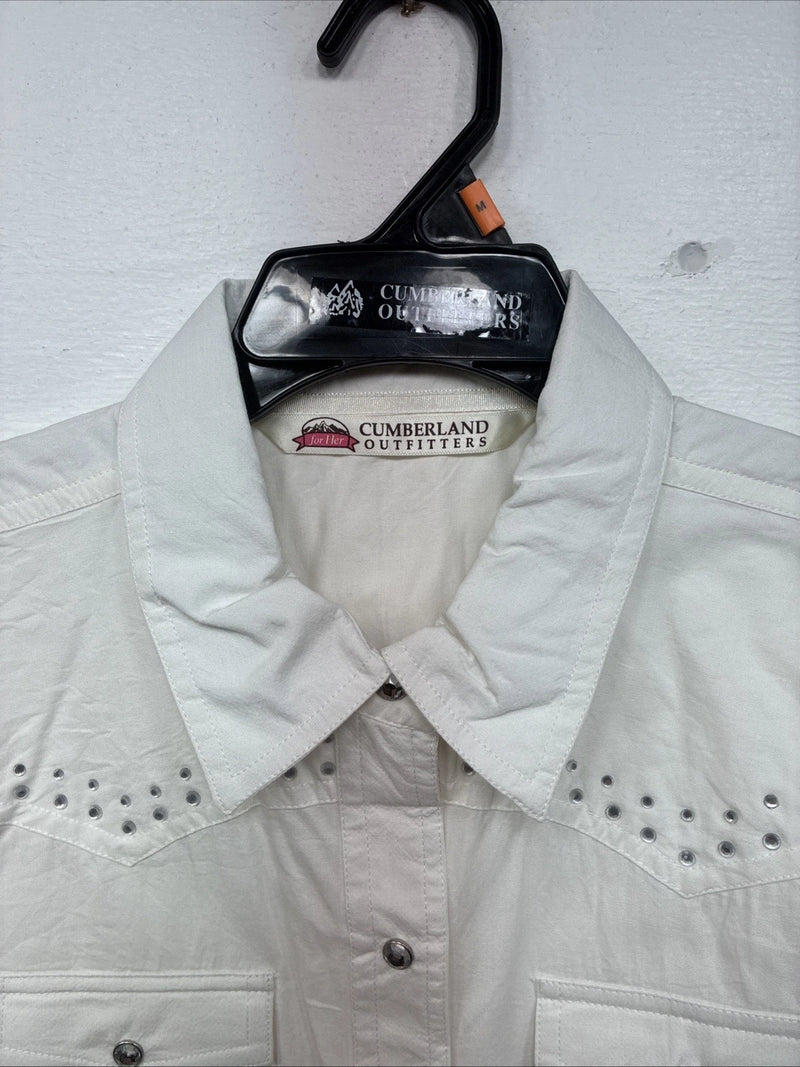 New Women’s Cumberland White Gem Long Sleeve Pearl Snap Medium LL-8