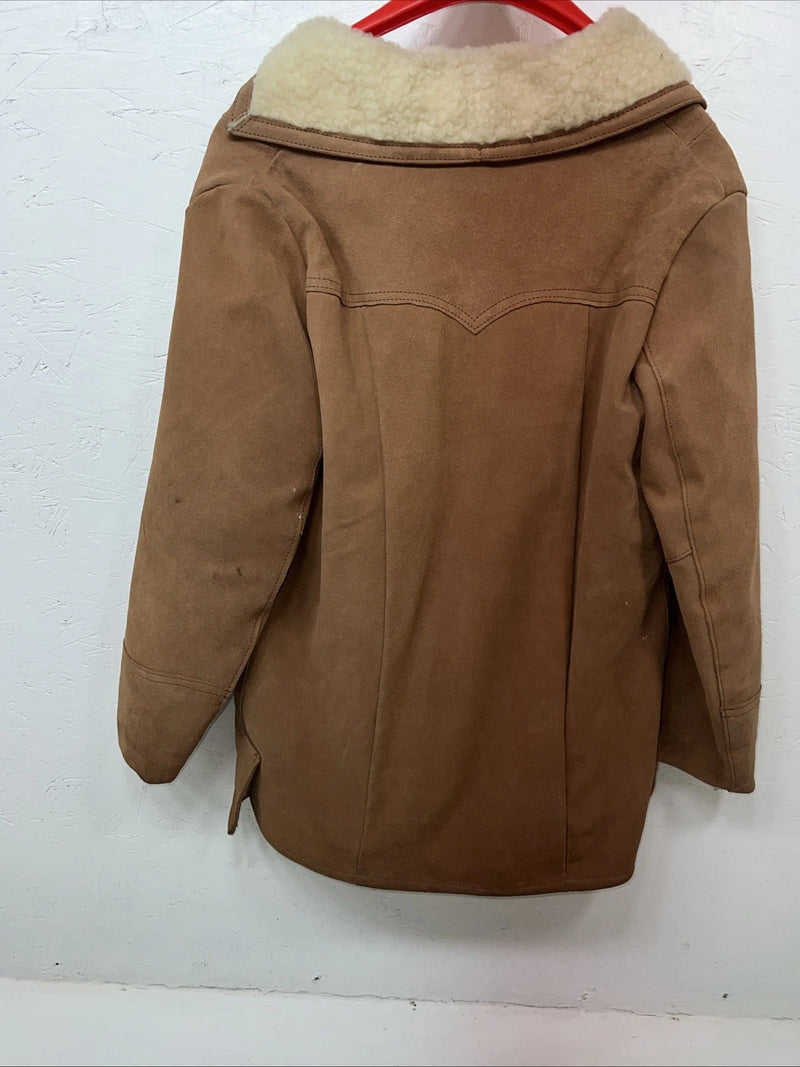 New Women’s Brown SIMCO Leather Wool Coat 12 #6295 UU-7