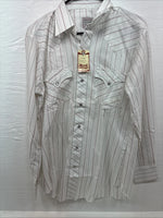 New Men’s H Bar C White Stripe Long Sleeve Pearl Snap 16 Large M-36