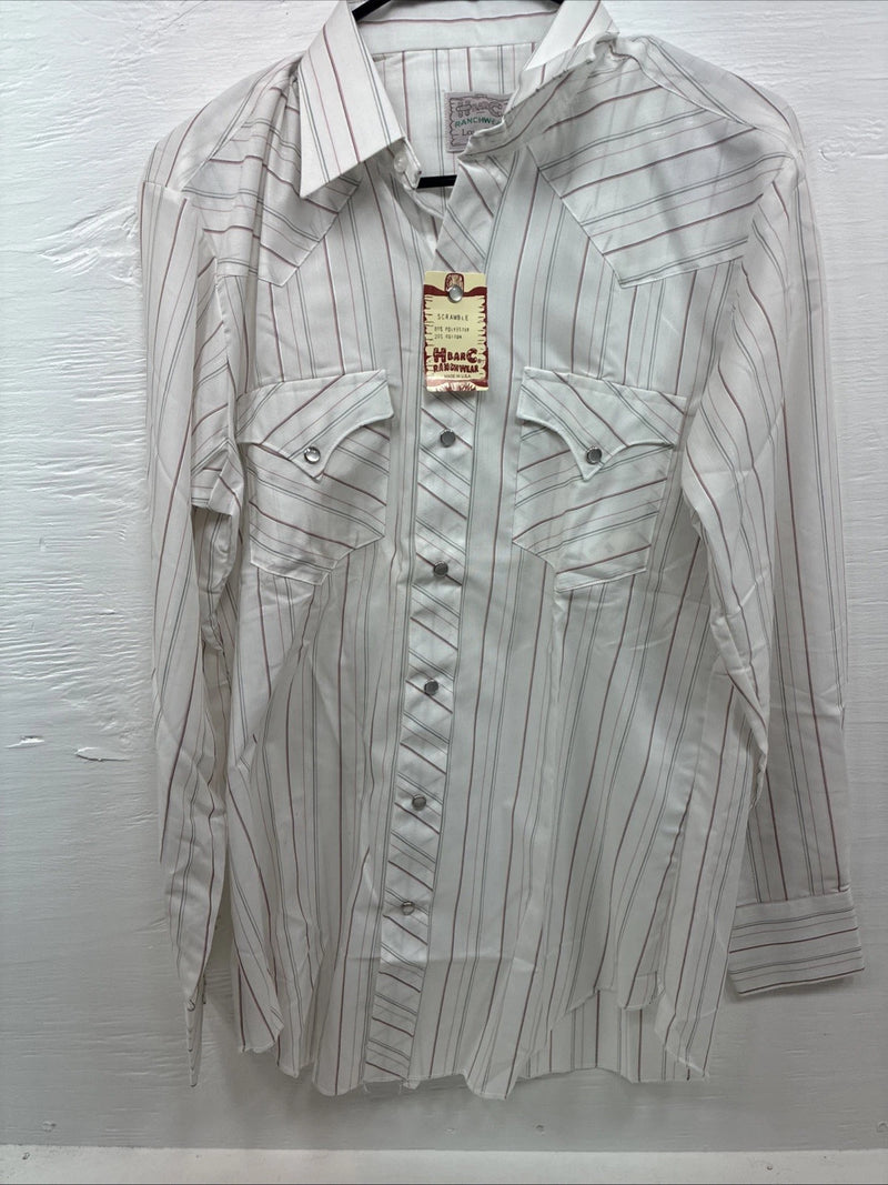 New Men’s H Bar C White Stripe Long Sleeve Pearl Snap 16 Large M-36