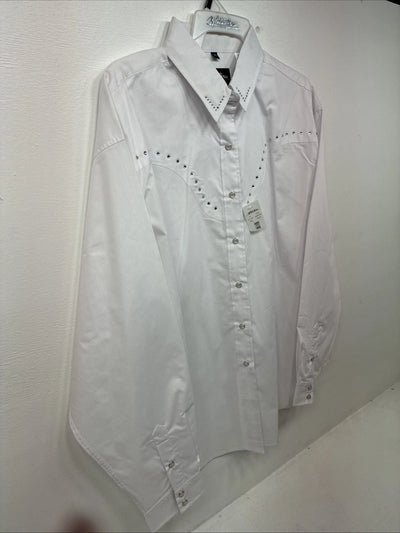 New Women’s White Horse White Gem Long Sleeve Pearl Snap 2XL GG-51