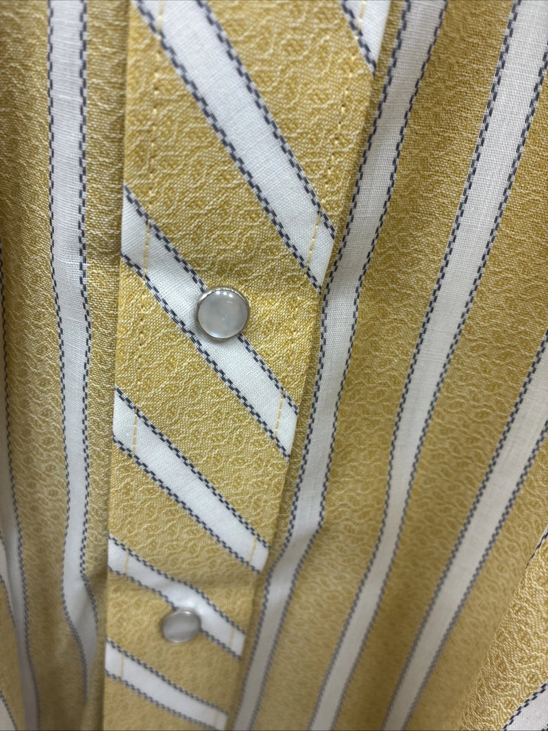 New Men’s Fenton Yellow White Strip Long Sleeve Pearl Snap Medium J-54