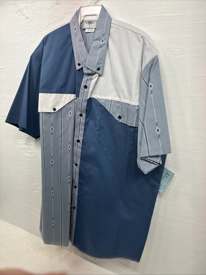 New Men’s Cowboy Threads Blue Designed Short Sleeve Button Up Large CC-41