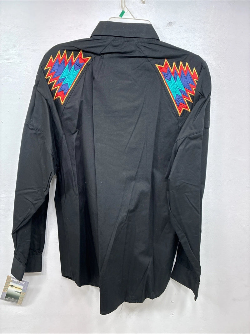 New Women’s Wrangler Black Designed Long Sleeve Button Up Large MM-124