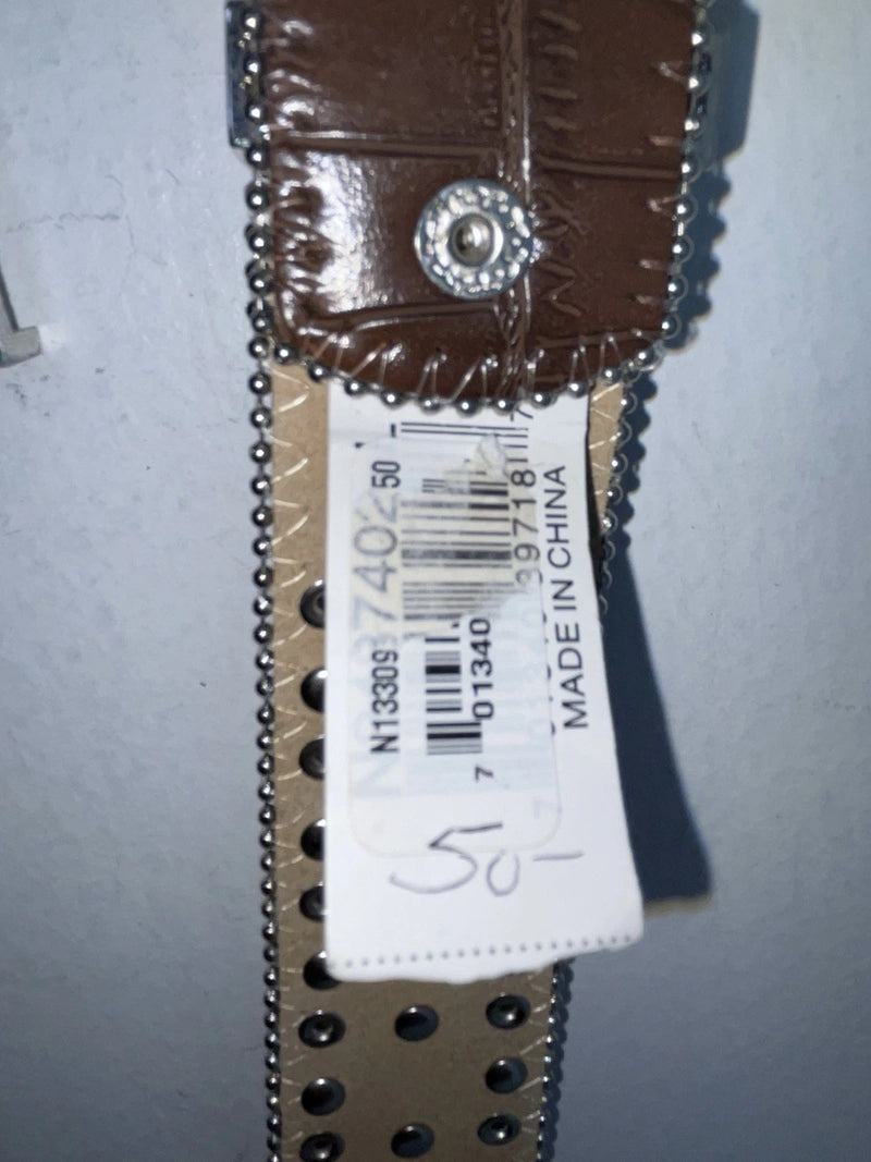 New Brown Genuine Leather Nocona Silver Bling Cross L Belt #N3487402 Z-81