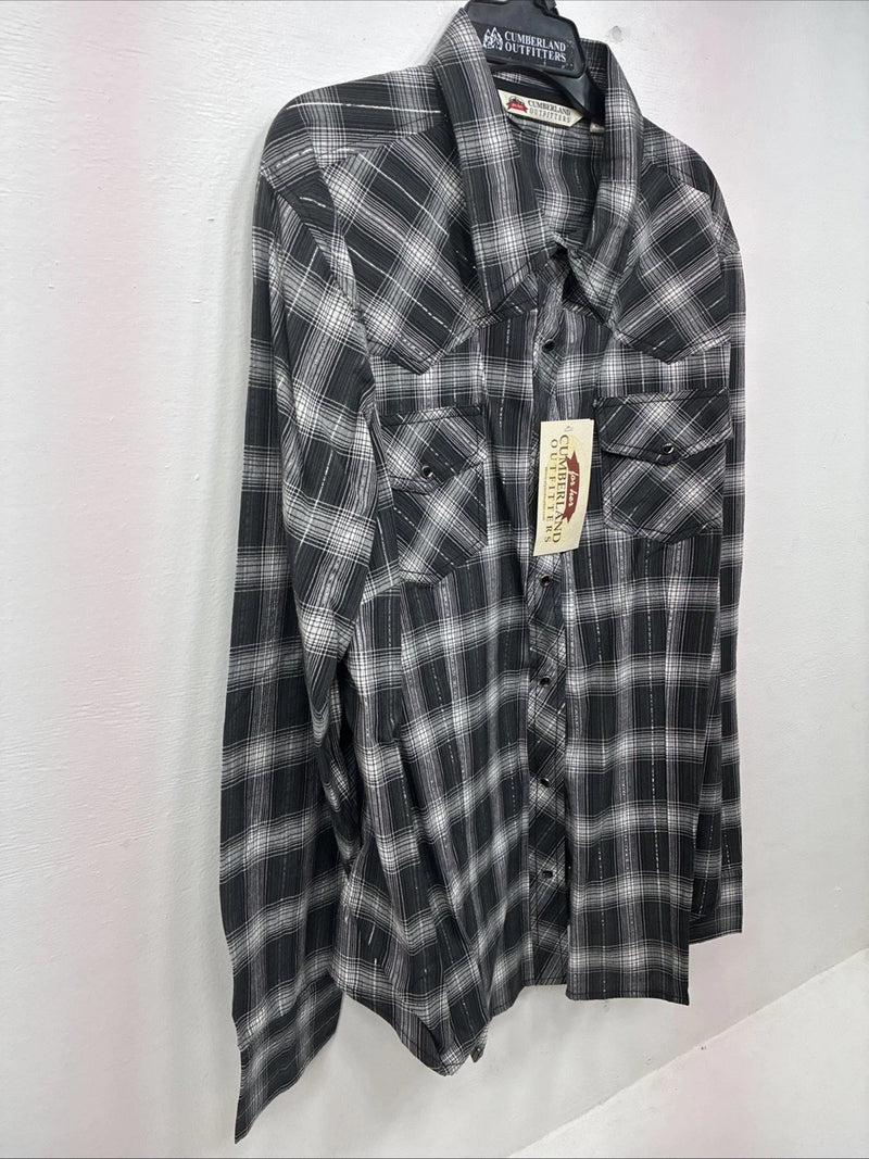 New Women’s Cumberland Gray Plaid Long Sleeve Pearl Snap XL LL-7