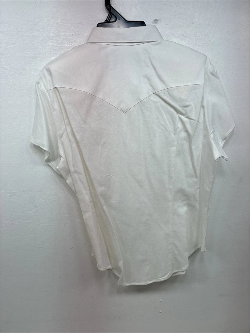 New Women’s Denim Jeans White Short Sleeve Button Up Large MM-139
