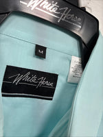 New Men’s White horse Blue Simple Long Sleeve Pearl Snap Medium K-55