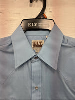 New Men’s ELY Cattleman Blue Simple Long Sleeve Pearl Snap Medium J-87