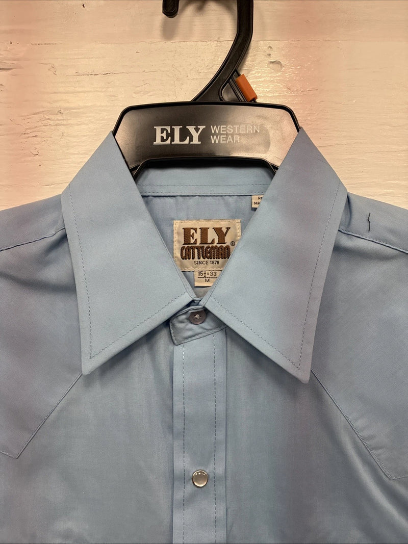New Men’s ELY Cattleman Blue Simple Long Sleeve Pearl Snap Medium J-87