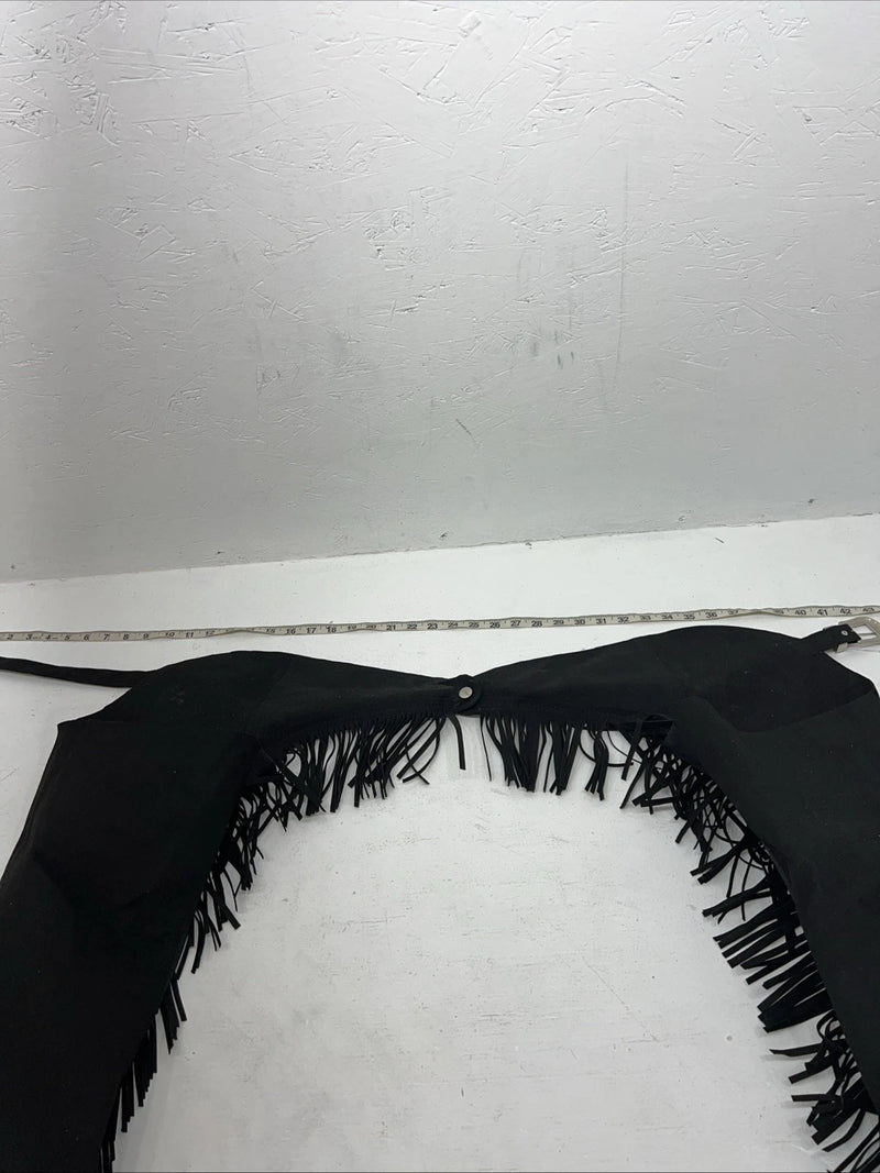 New Black Tough 1 Show Chaps With Fringe Adjustable Waist 43” Small N-42