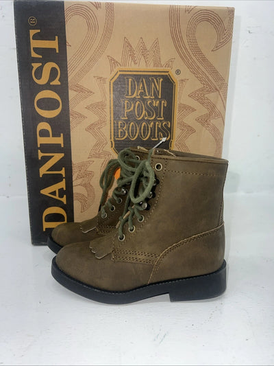 New Children’s Brown Distress Dan Post Lace Up Cowboy Boots. 9 D. 24-9