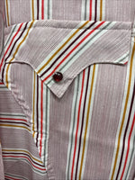 Me Mens Tem Tex Pink Multicolor Stripe Long Sleeve Pearl Snap 16 Large O-45