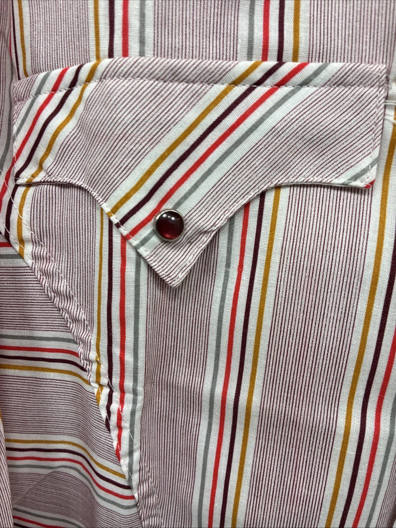 Me Mens Tem Tex Pink Multicolor Stripe Long Sleeve Pearl Snap 16 Large O-45