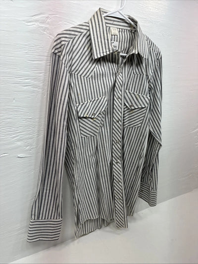New Men’s Champion Western White Gray Stripe Long Sleeve Pearl Medium E-75