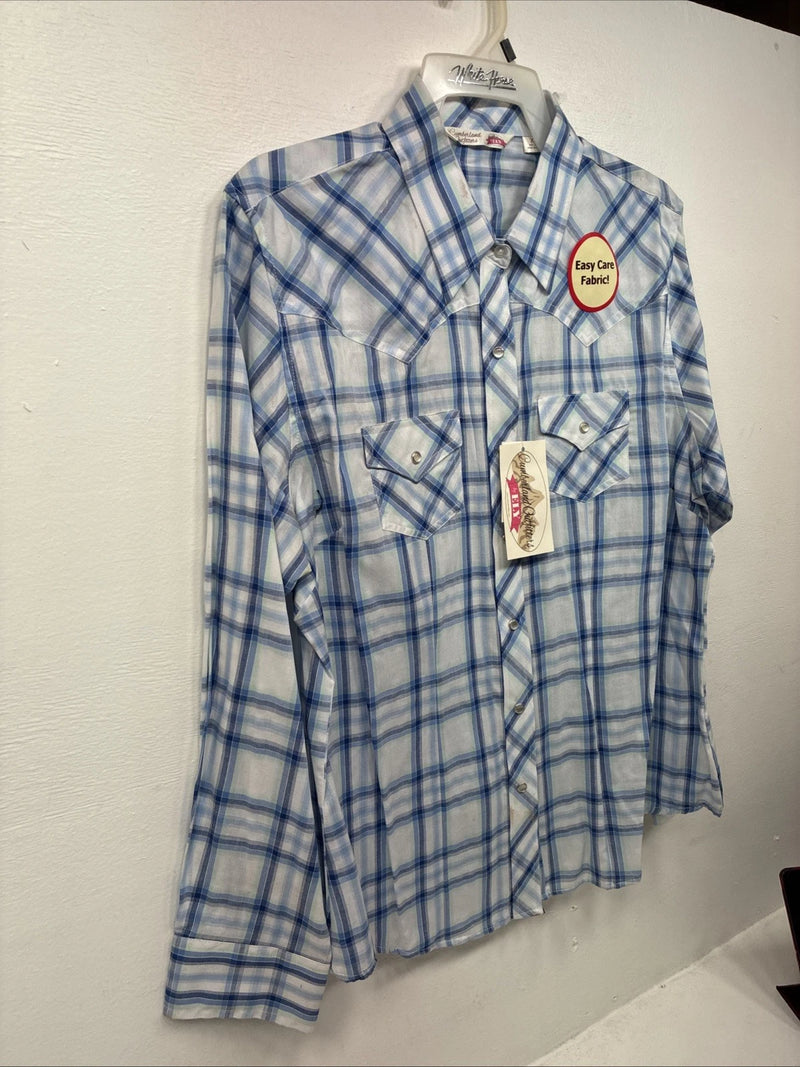 Me Women’s Cumberland Blue Plaid Long Sleeve Pearl Snap XL II-92