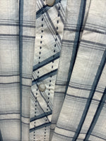 New Men’s ELY 1878 White Blue Plaid Long Sleeve Pearl Snap XL J-38