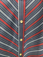 New Women’s H Bar C Blue Red Stripe Long Sleeve Pearl Snap Size 36 II-17