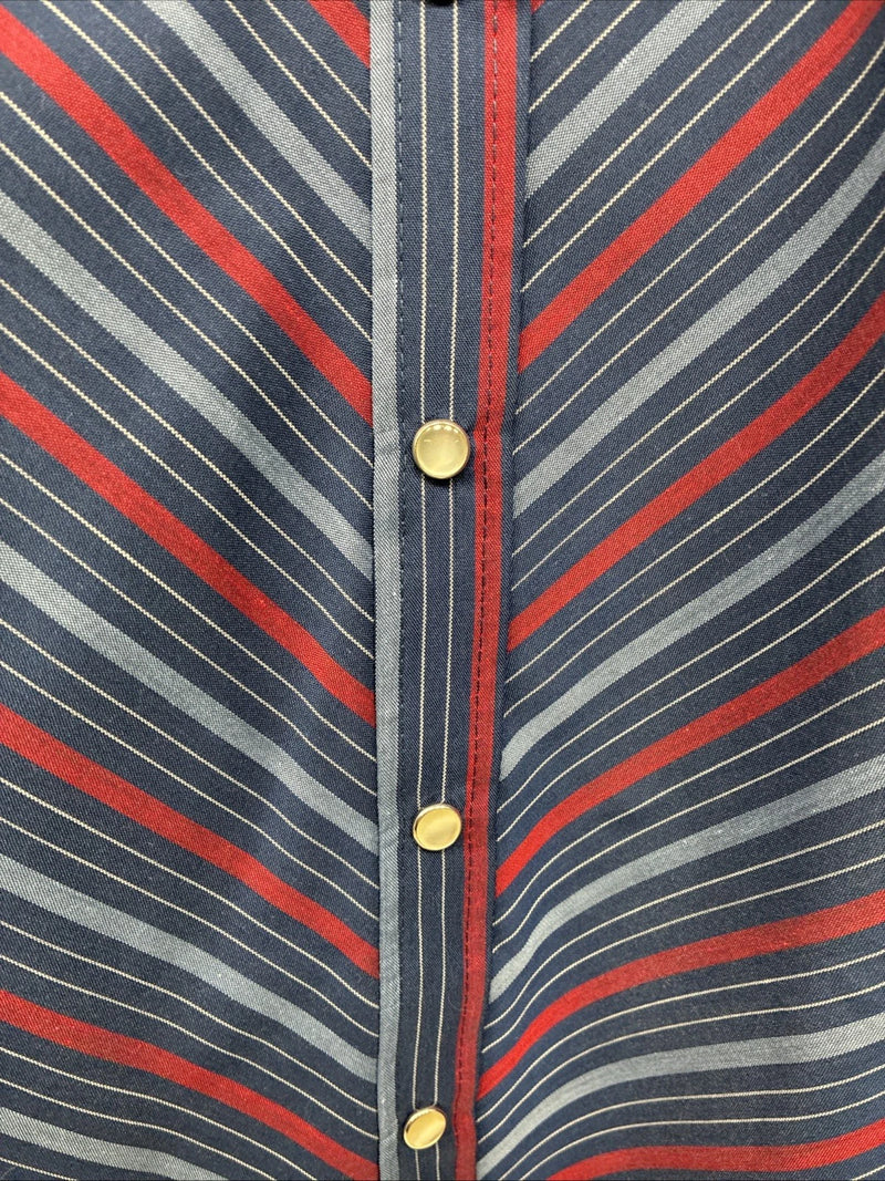 New Women’s H Bar C Blue Red Stripe Long Sleeve Pearl Snap Size 36 II-17