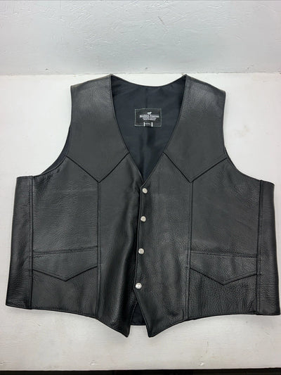New Men’s Western Express Black Leather Biker Vest 4XL Q-604