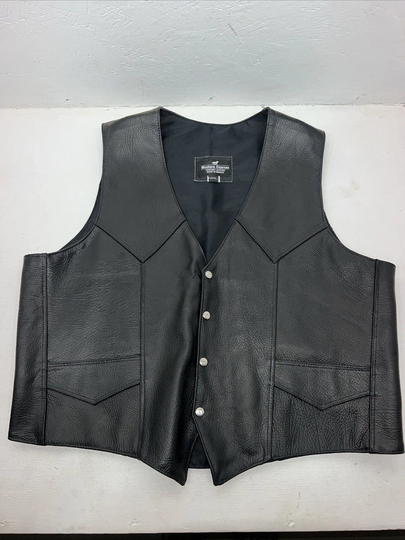 New Men’s Western Express Black Leather Biker Vest 4XL Q-604